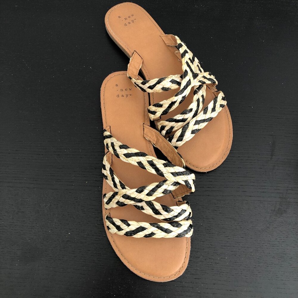 A New Day Black and Natural Espadrille Sandals, Mules, Flats Size 9